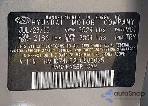 2020 Hyundai Elantra Se z USA, uszkodzony, nr VIN KMHD74LF2LU981025